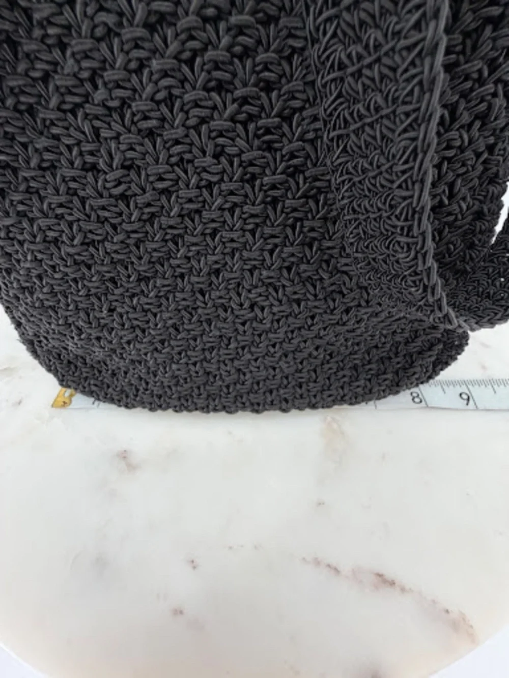 Vintage Liz Claiborne Black Crochet Knit Crossbody Bag Blue Lining